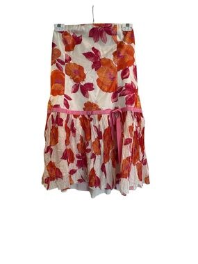 Strapless Floral mini dress in Cream with Pink & Orange Print